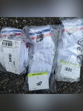 Nike White Crew Socks with Red & Blue Cuff Stripes